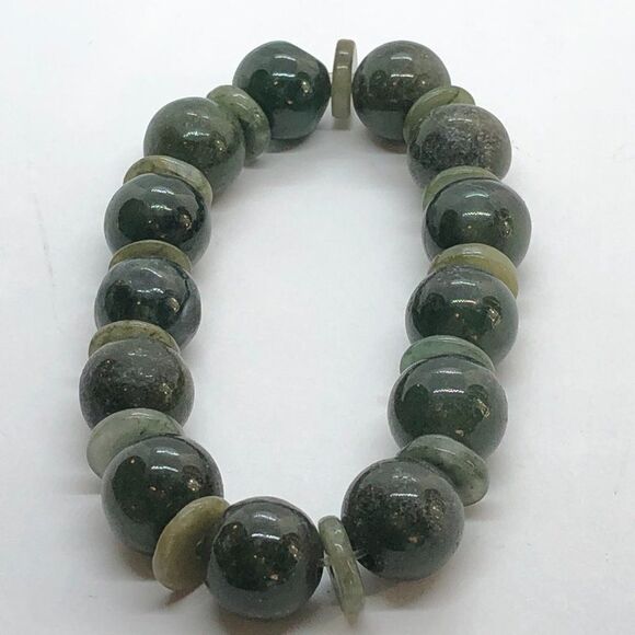 Natural Gemstone Bead Bracelet - Dark Green Chrysoprase Beads Stretch Bracelet - Picture 5 of 7